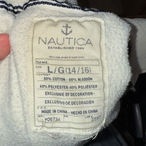 Cream Nautica Hoodie with bold, stitched, navy “NAUTICA” lettering across the ch - Picture 7 of 7